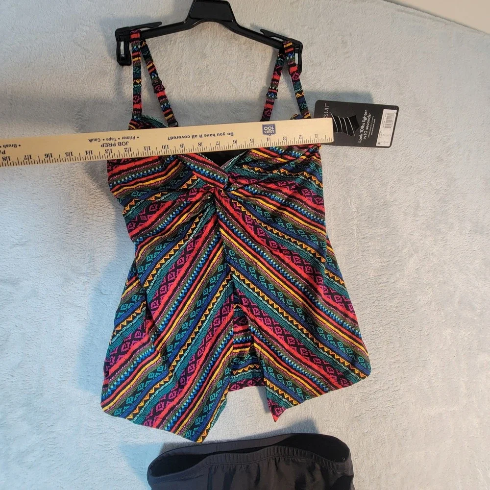 Miraclesuit Love Knot Tankini Set Size 8 NWT Blue‎ Floral Tummy Control Swimsuit